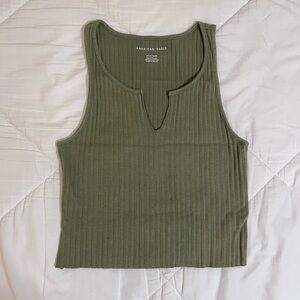 American Eagle Olive Green Cropped Ribbed Tank Top